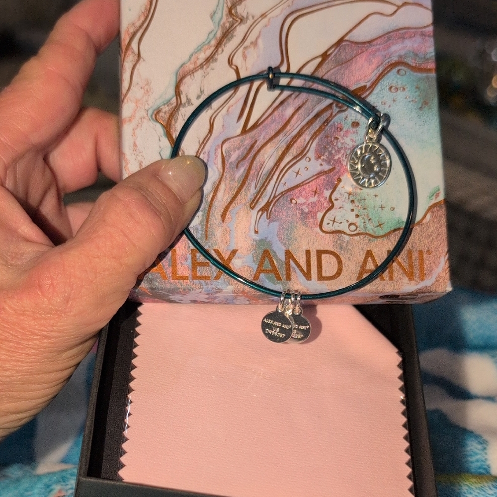 Alex and Ani Blue Bracelet with Silver Charms